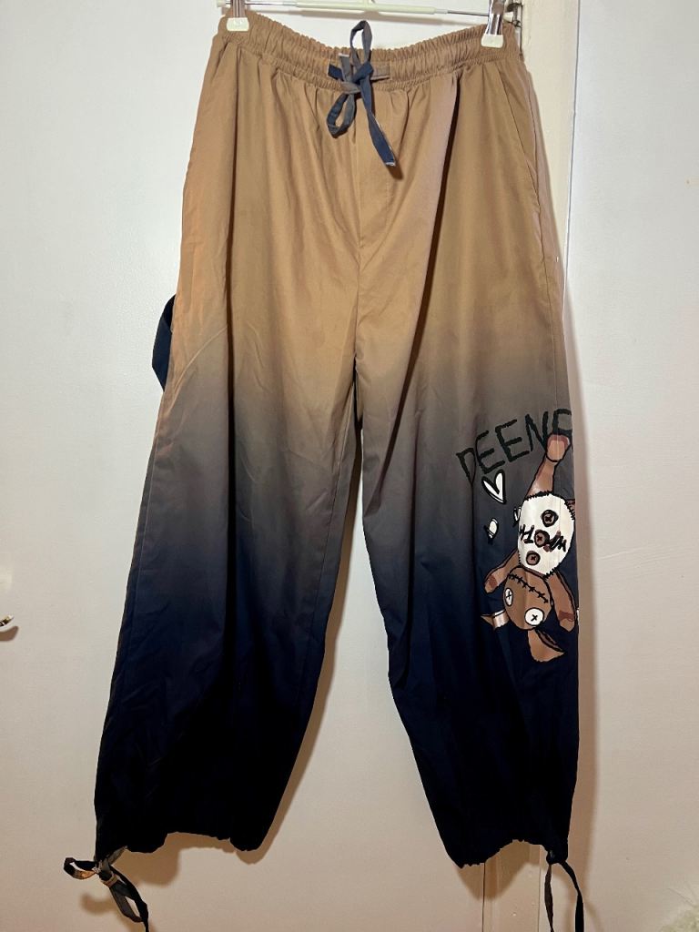 Gradient Ombre Parachute Jogger Trousers with Adjustable Waist & Ankles and Graphic Design - Unisex 