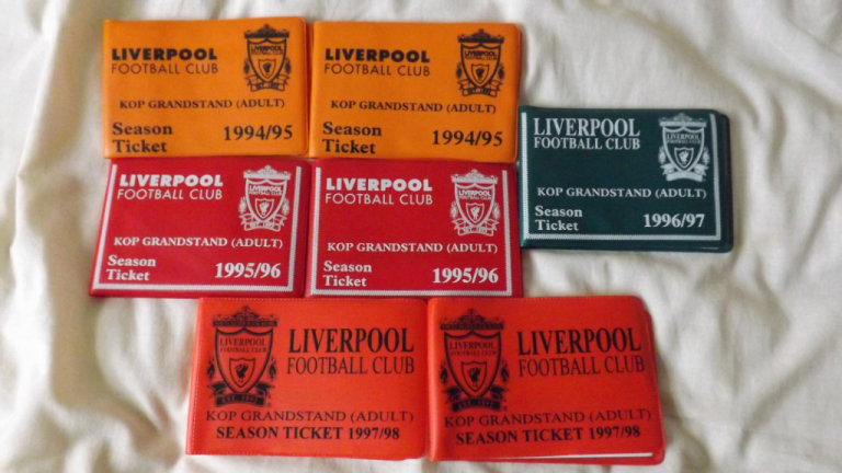 Liverpool FC used kop grandstand season tickets(7). 95,96,97,98. £35