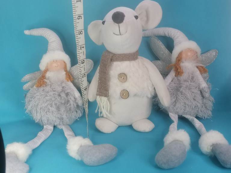2X Christmas Standing Angels white and  Christmas  Mouse  White.home Decoration.Very good condition