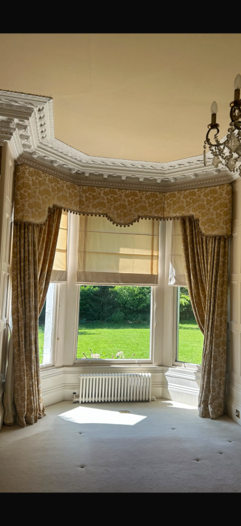 Huge Custom Made Designer Country House Curtains, Pelmet & Tie Backs 345cm drop 