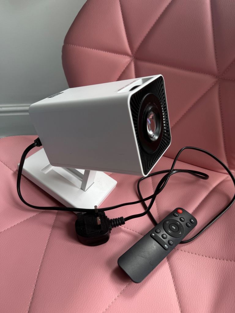 Compact White Mini Projector with Remote - As Good As New