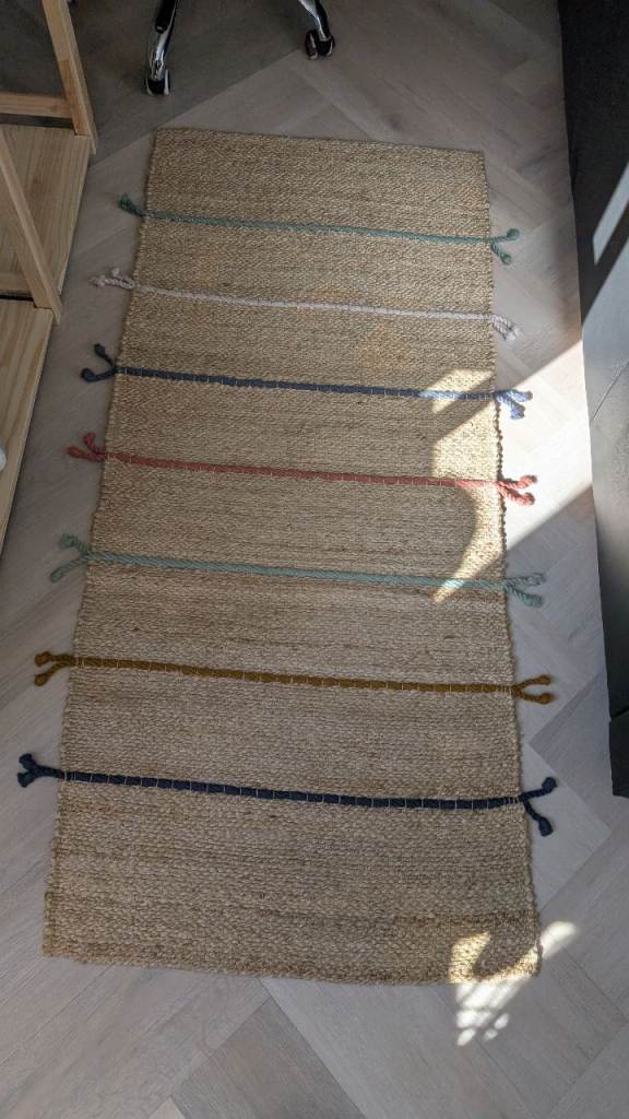 Jute Ikea Rug with Coloured Stripes – Good Condition