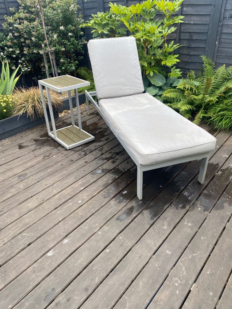 Garden Sun Lounger with Small Side Table – Good Condition