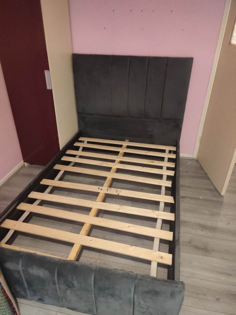 Small double Grey Upholstered Bed Frame – Good Condition