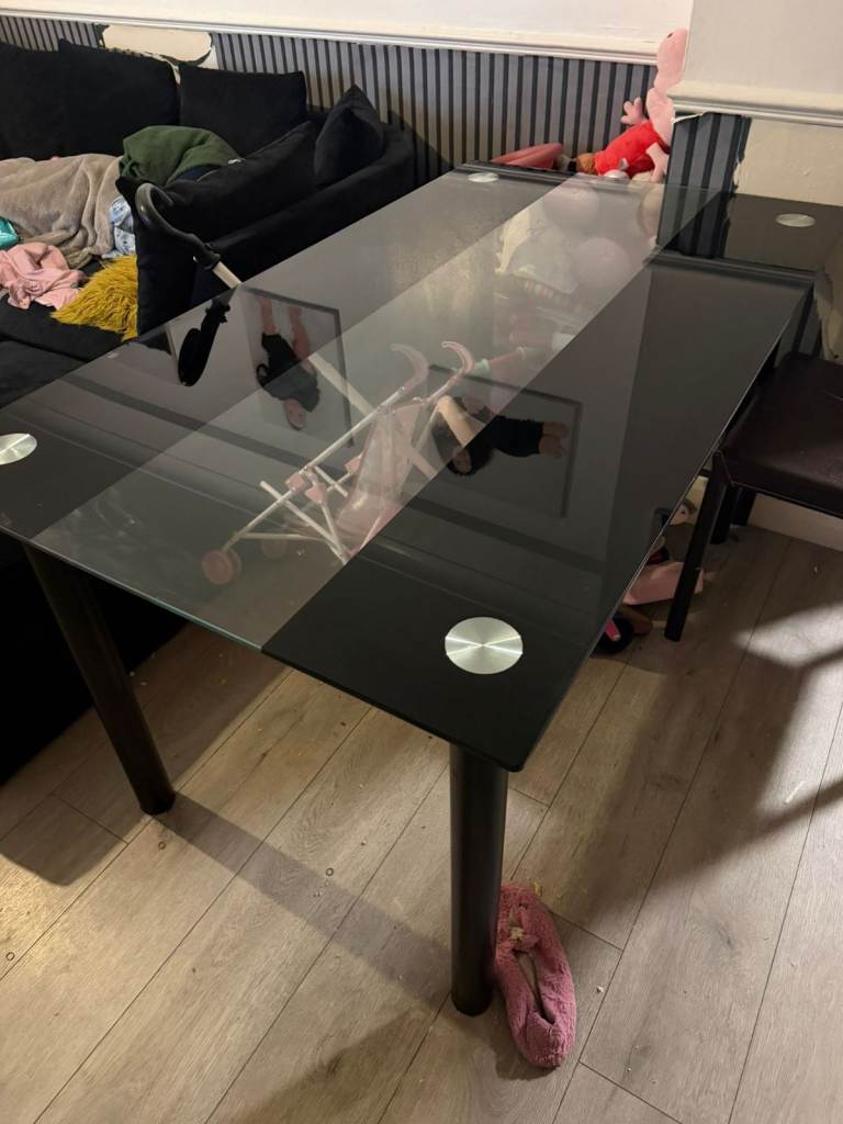 Glass Dining Table and 4 Chairs – Good Condition