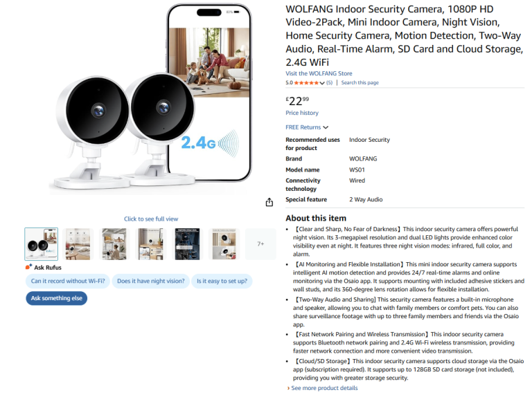 image for Security Camera, 1080P HD Video-2Pack Night Vision, Motion Detection|| Brand new 50% off price 