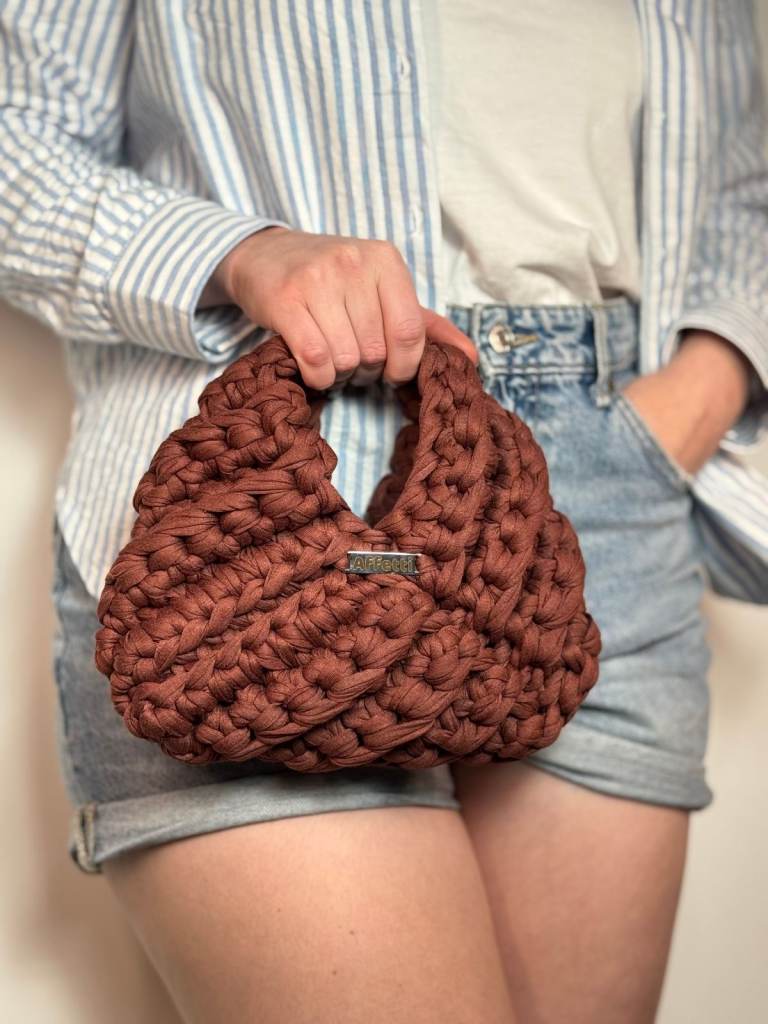 Brown Crochet Handbag | Chunky Knit Purse | Handmade Recycled Cotton Bag