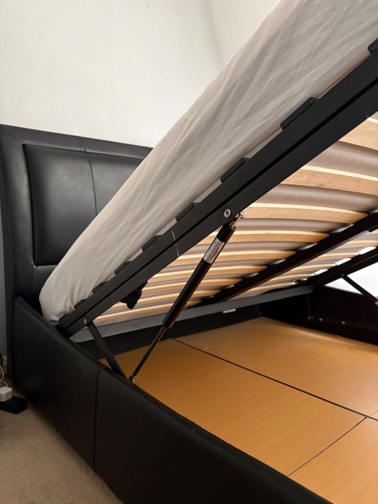 Black Double Bed Frame with Ottoman Storage – Good Condition