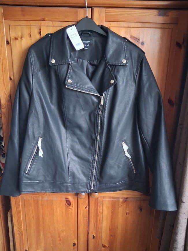 image for BNWT Black Faux Biker Jacket - size 24 - collect Eccles on Sea