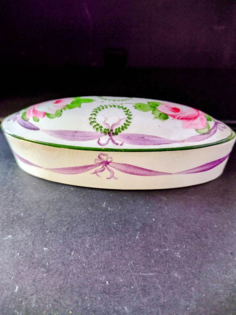 Antique 5 inch Hand Painted Lidded Trinket Dish in good condition. See the photos & details!