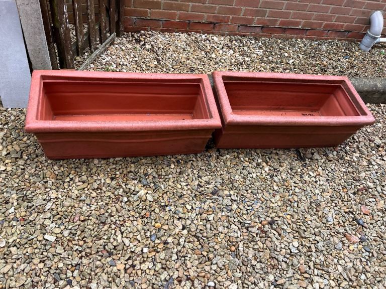 2 x plastic terracotta colour trough planters 92 x 33cm
