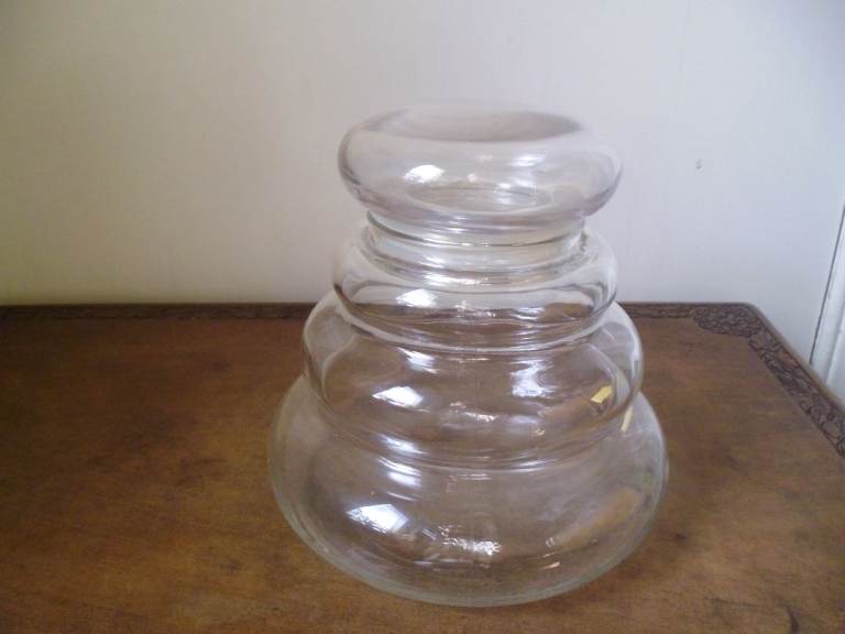 UNUSUAL SHAPED GLASS STORAGE JAR BY CASCADE GLASSWARE