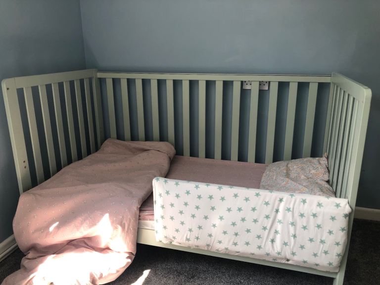 John Lewis cot adjustable to 3 heights in misty green