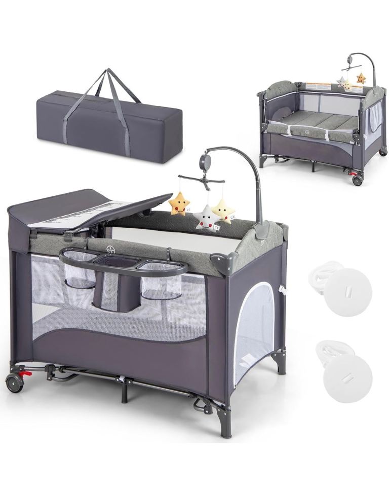 New 6-in-1 Multifunctional Baby Travel Cot with Changing Table