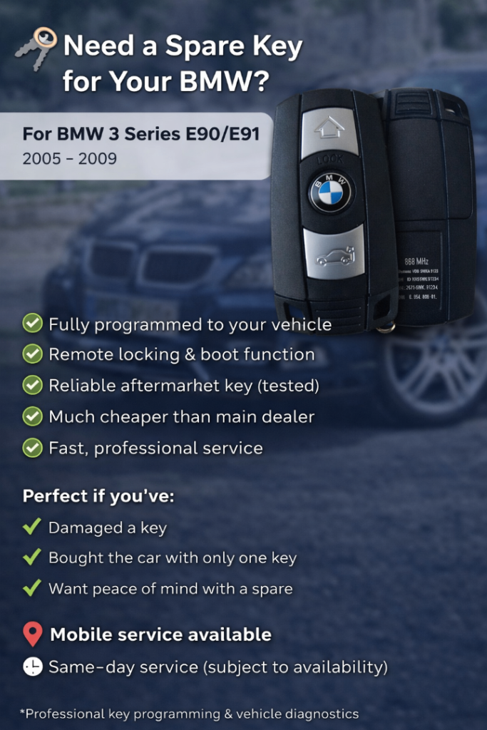 BMW E-Series Key Cutting & Programming Service – E90/E91/E92/E93, E81/E87/E88, E70/E89, E60/E61