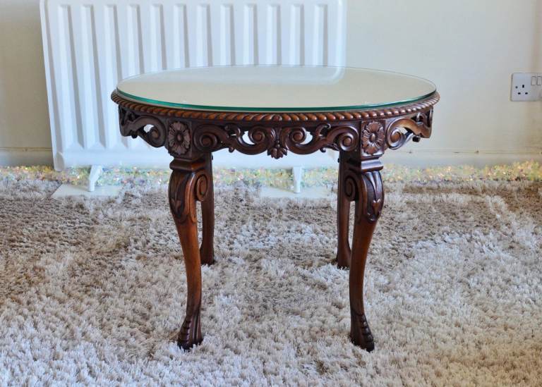 Antique walnut burr coffee table, with cabriole legs