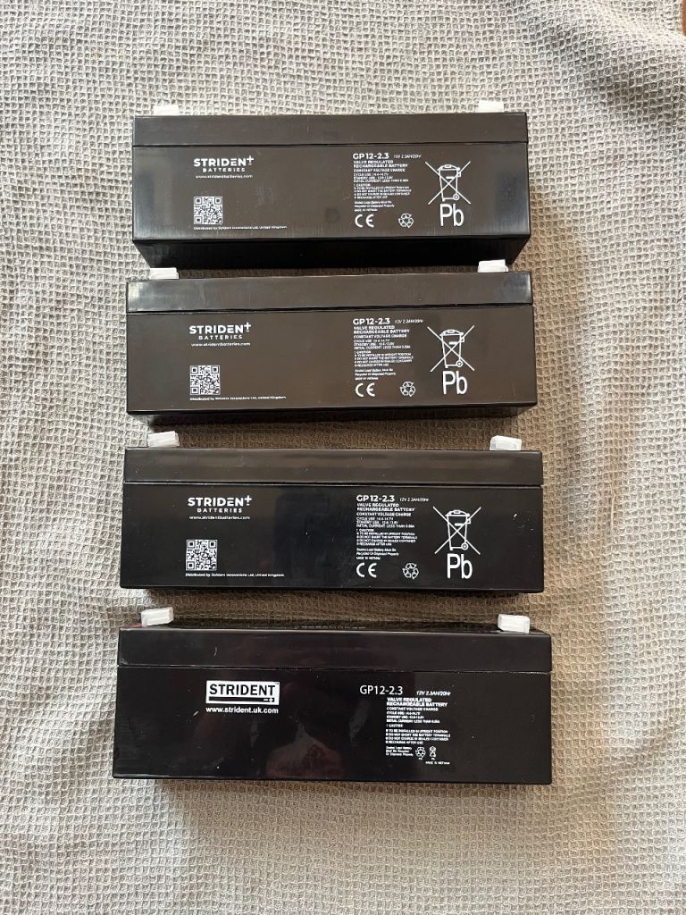 12V battery Strident GP12-2.3 Lead Acid 2.3ah Fire, burgular alarm, Em lights X4