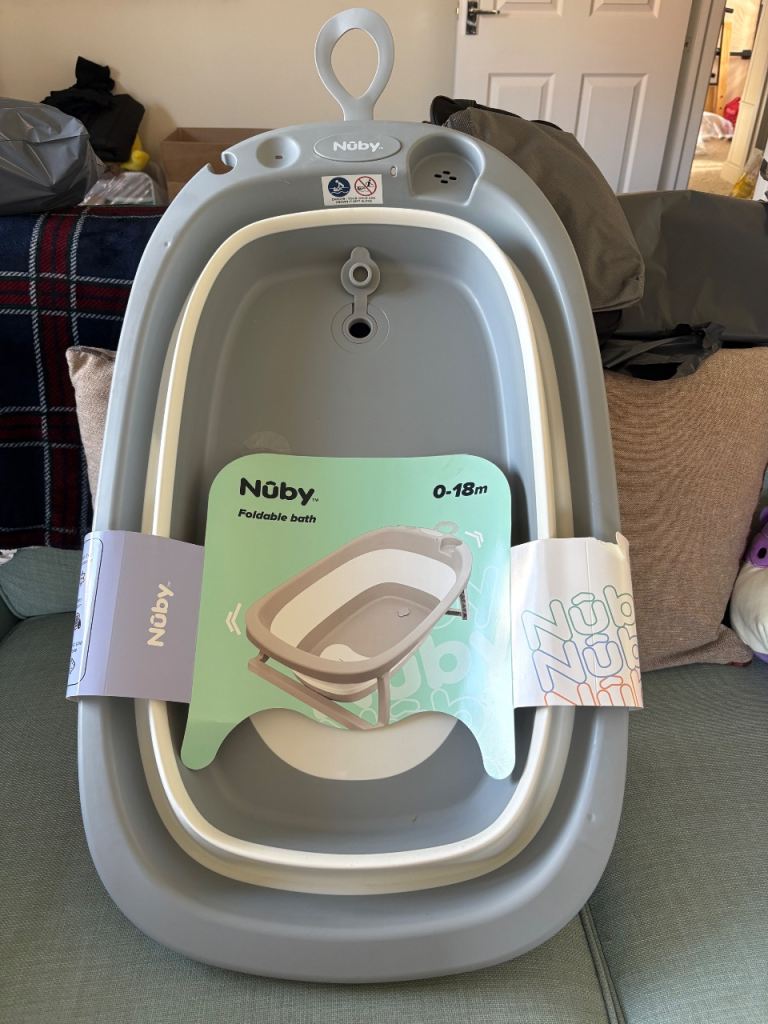 Nuby Foldable Baby Bath 0-18m – Grey, Brand New