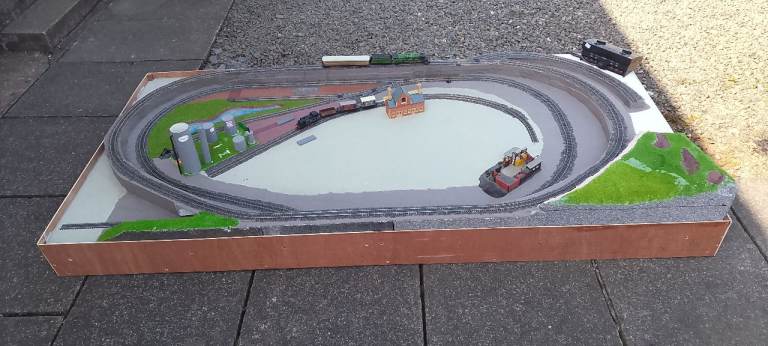  8 ft massive layout with flying Scotsman train set Model Railway Layout with Train and Scenery