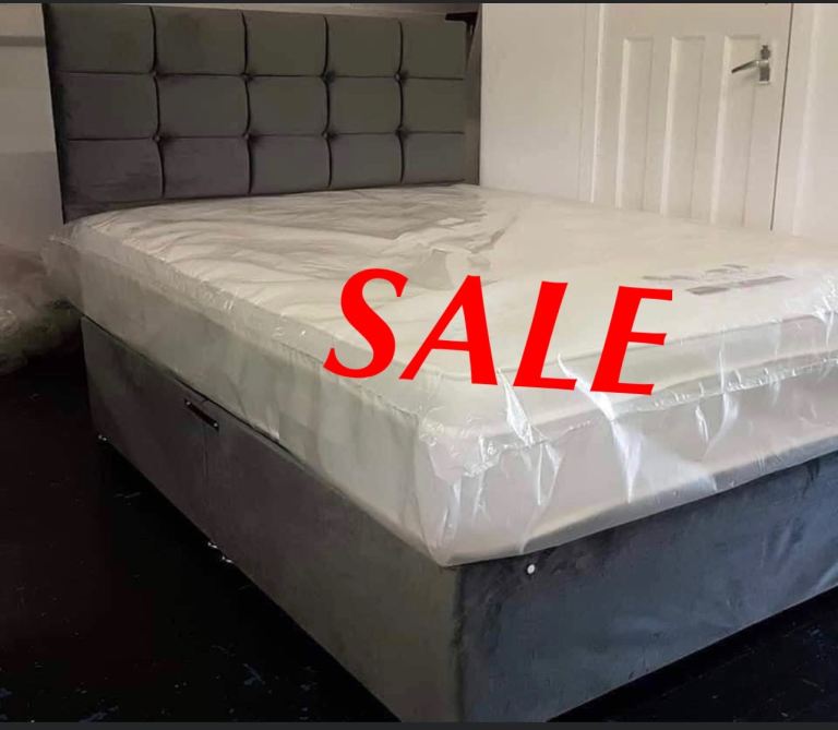 Double beds single small double kingsize divan bed with mattress and headboard 
