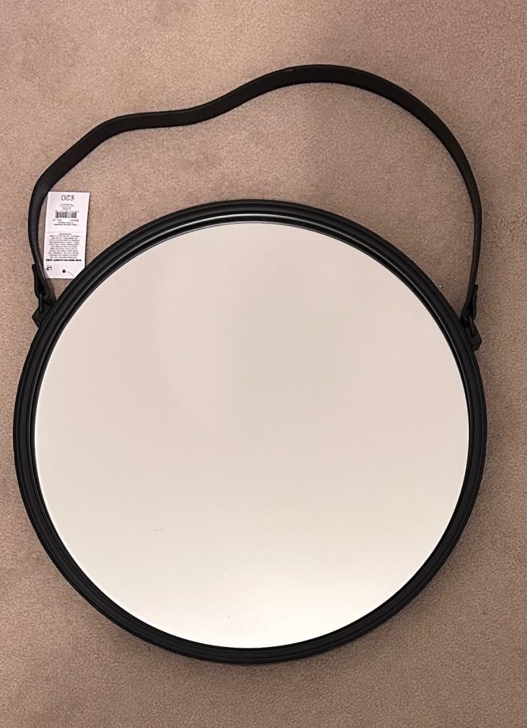 Round Mirror with Leatherette Handle - new with tags