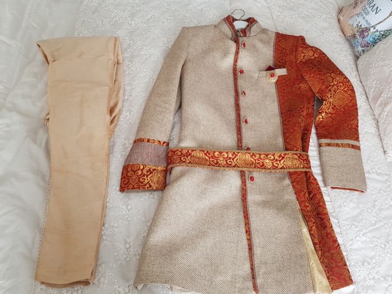 image for Grooms sherwani - gold and orange/red