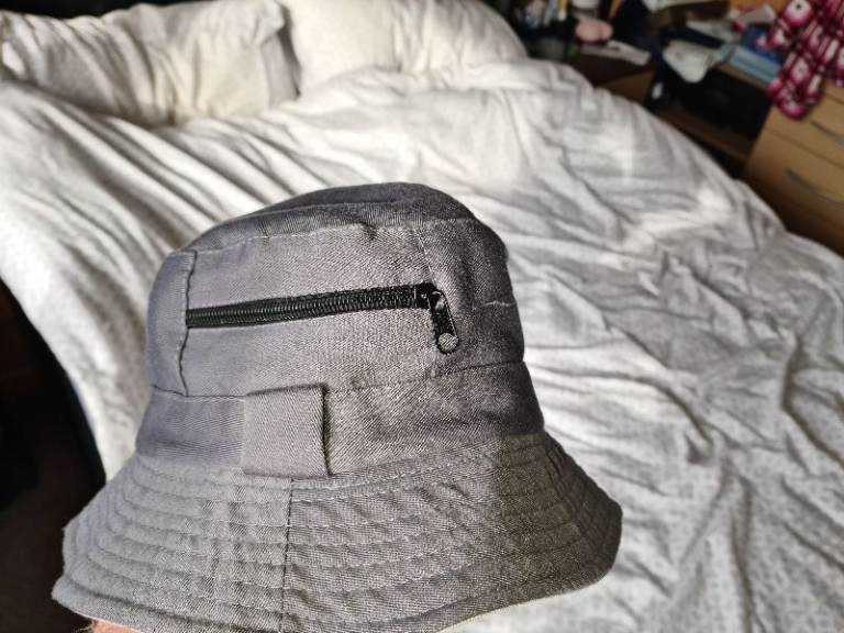 Reversable bucket hat with secret pocket compartment festival gig etc