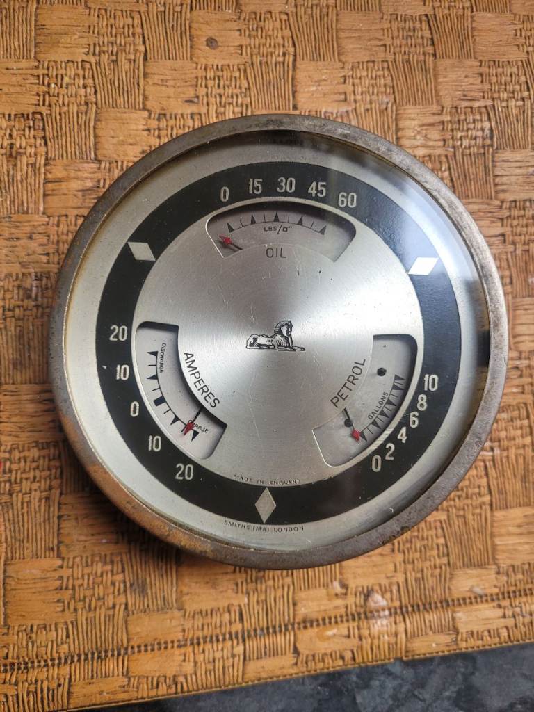 Vintage Car Gauge - Oil, Amperes, Petrol - Fair Condition