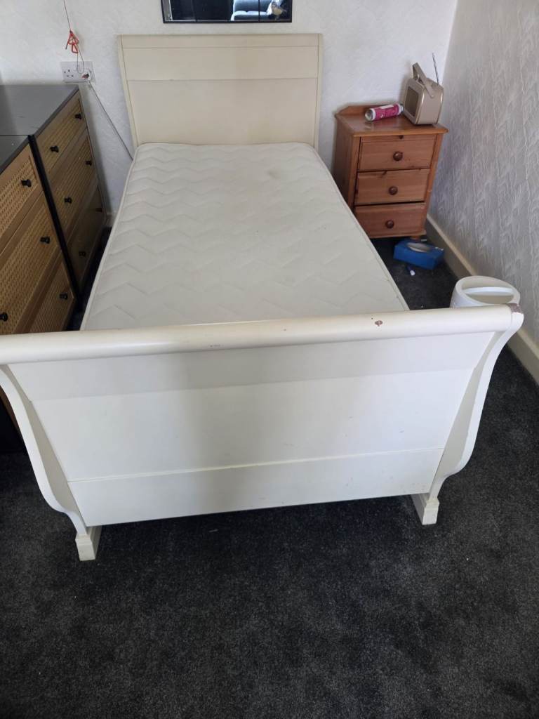 Cream sleigh bed & mattress . FREE
