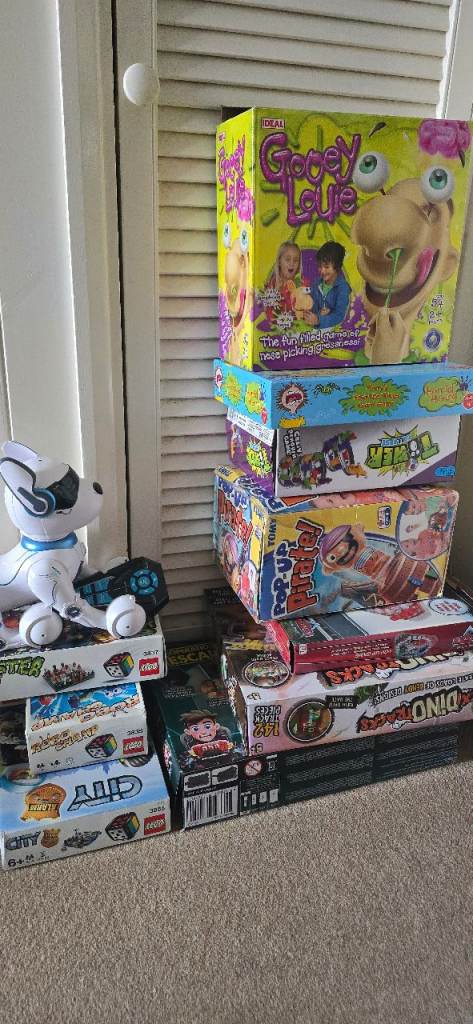 Toys board games robo dog lego cars 
