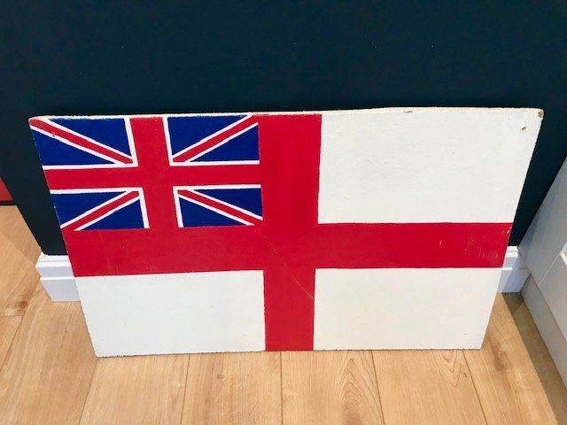 LARGE HAND PAINTED ROYAL NAVY ENSIGN FLAG, WOODEN PUB SIGN BRITISH LEGION, HOME BAR MAN CAVE 