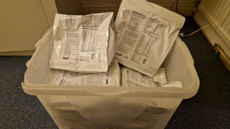 Huel, vanilla, unopened bags, past best before date