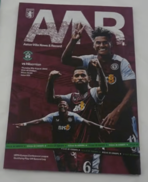 Aston Villa v Hibernian (Hibs) Football Programme 31 August 2023 MINT CONDITION