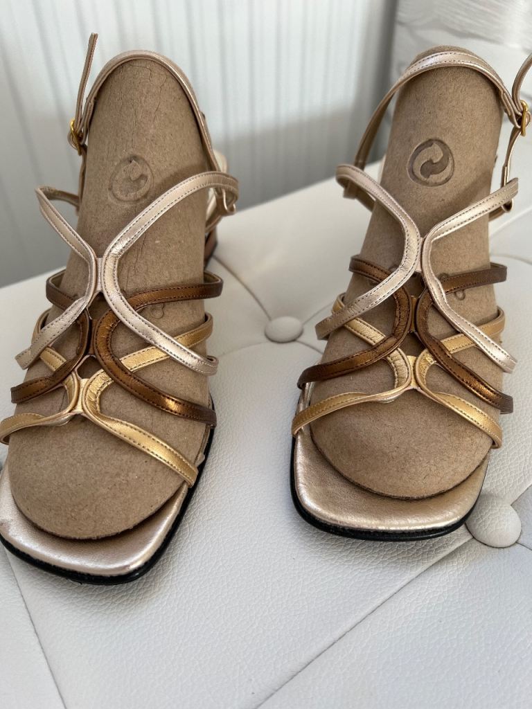 Gold and Bronze Strappy Wedge Sandals – As Good As New