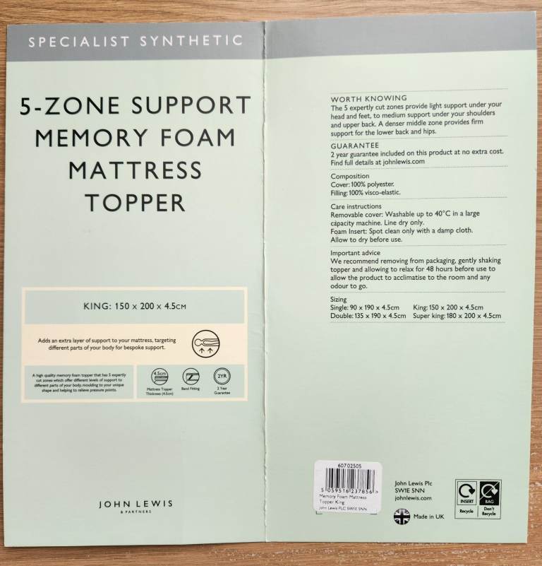 King size memory foam mattress topper