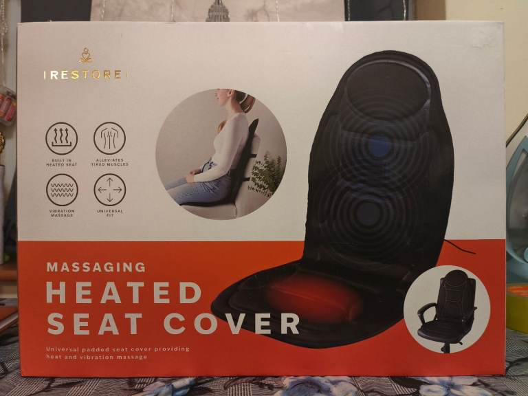 RESTORE Massaging Heated Seat Cover Universal Fit Home Office Car Chair Cushion