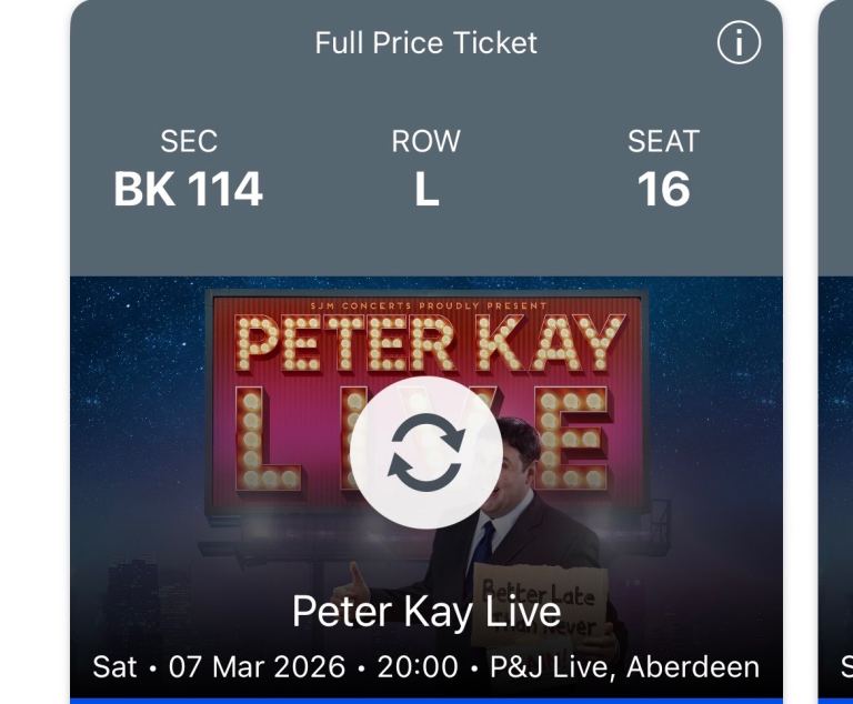 Peter Kay Tickets x 2 Aberdeen 
