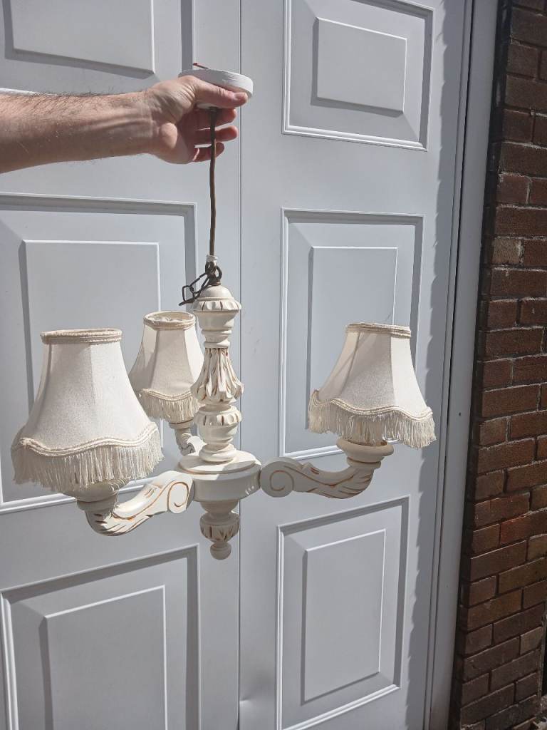 Vintage Cream Chandelier with Fabric Shades – Good Condition