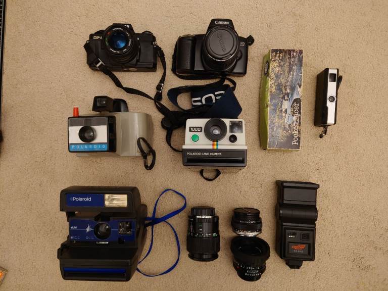 Vintage Camera Camcorder Polaroid Bundle 35mm Super 8 Digital lenses