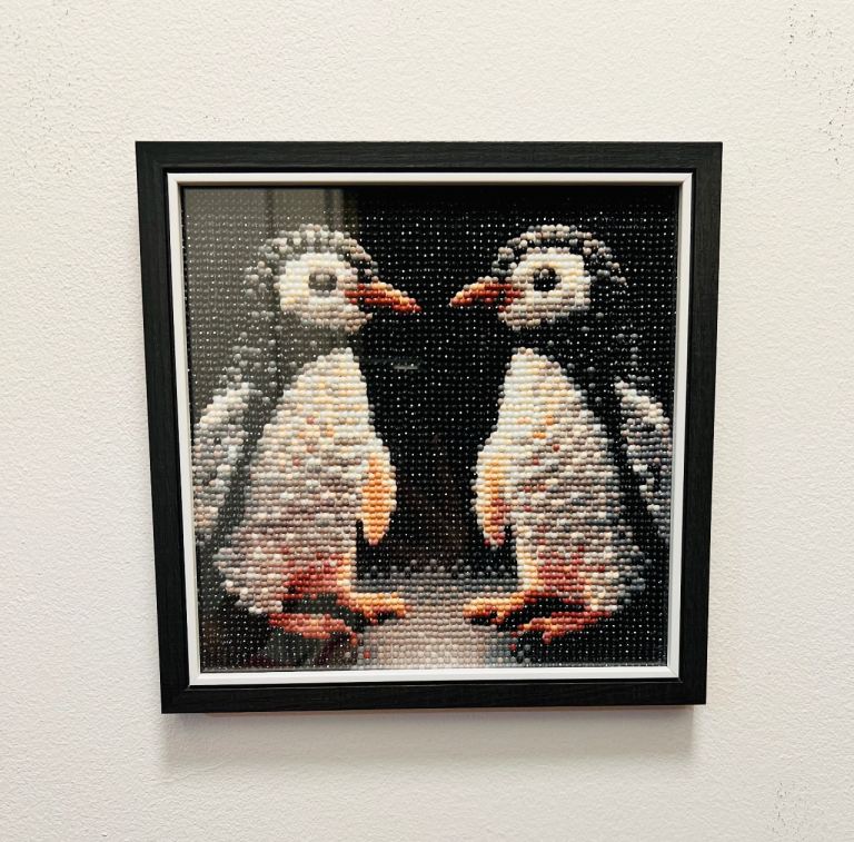 5D DIY Diamond Painting Art Penguin Mosaic Craft Handmade with Wood Frame 27cm x 22cm