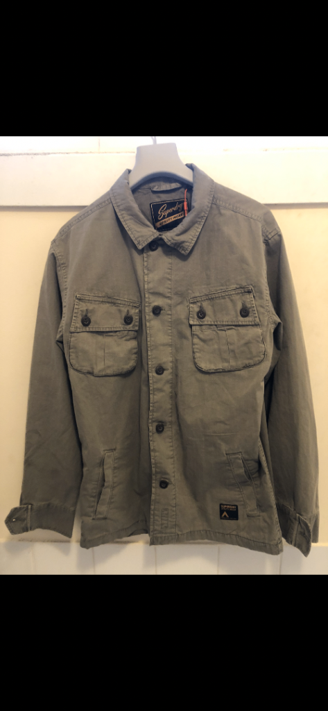 Superdry dark Sage Green Military Cotton Overshirt Jacket - Brand New, Size L