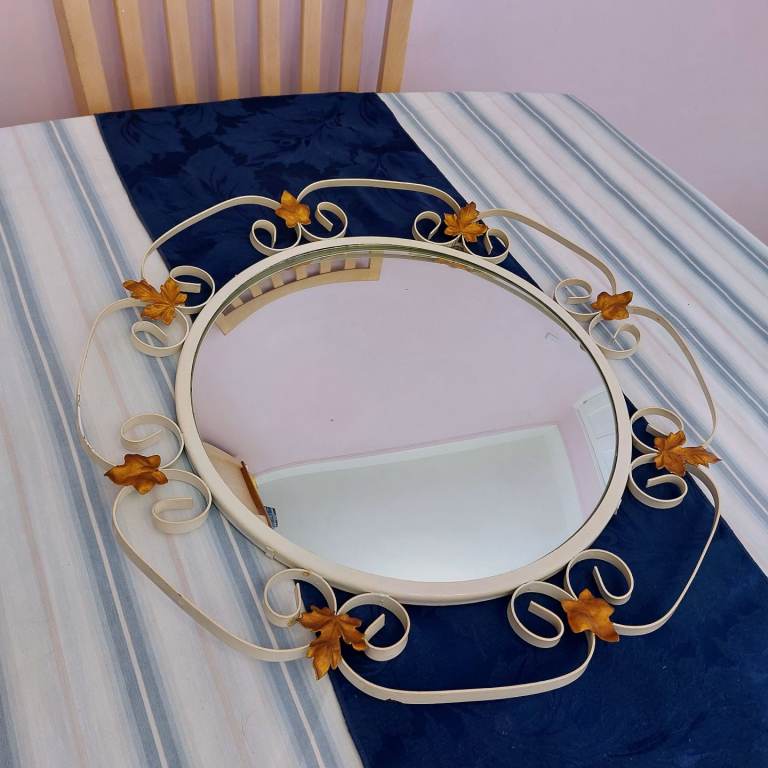 Vintage 1960's Convex Mirror With Metal Frame 