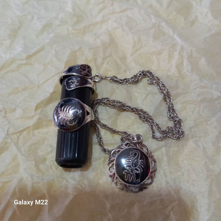 Silver Scorpio pendant chain + 2 Rings & Bracelet