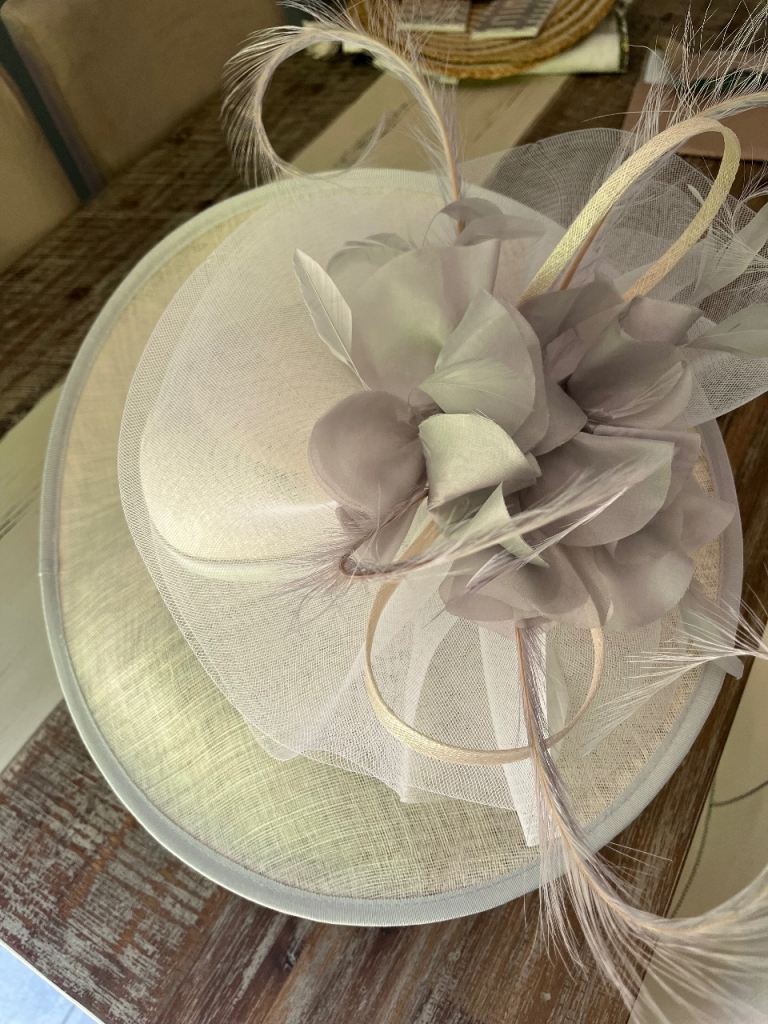Beautiful Silver Grey and Cream Wedding Hat by Snoxell &Gwyther