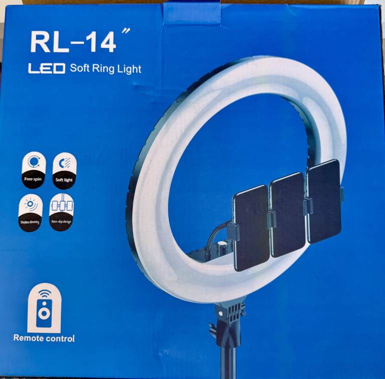 RL-14” LED Soft Ring Light with 360° Rotation, 3 Phone Holders
