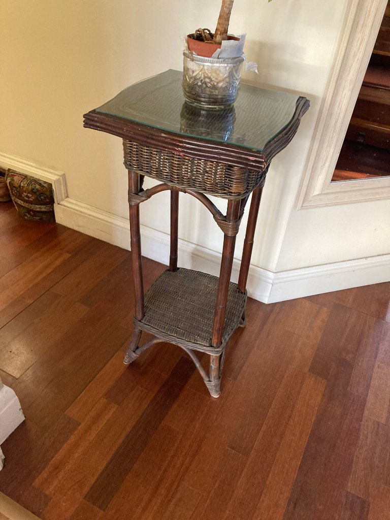 Beautiful vintage flower pot stand or telephone table with glass top