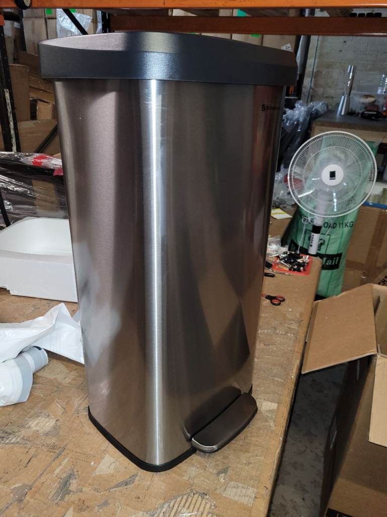 A new Silver x Black Kitchen Bin, 18 Gallon (68 L) Rubbish Bin, Metal Waste 