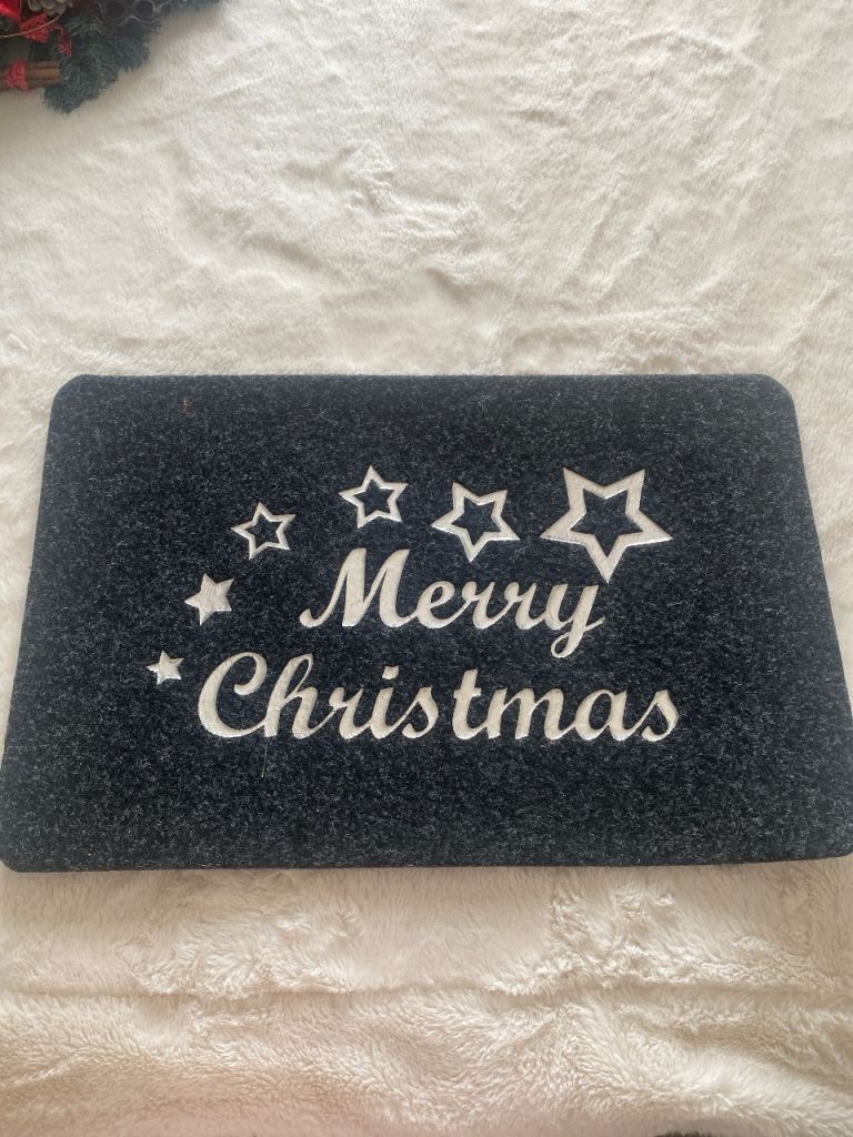 Merry Christmas Doormat – Grey with White Text, New