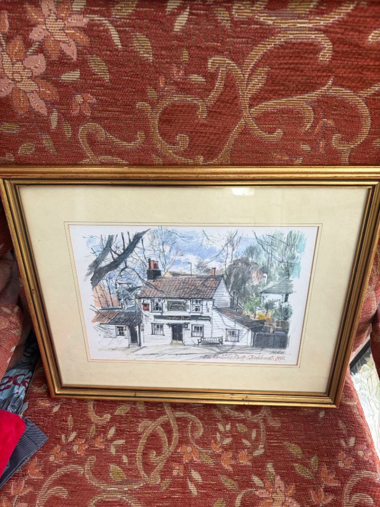 A watercolour painting of ramblers rest pub 