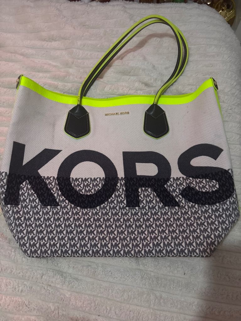 Michael Kors Large Tote Bag - White/Grey/Neon